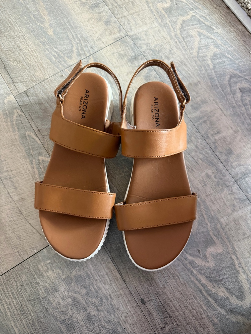 Arizona Jean Company Brown Leather Double-Strap Sandals - Women